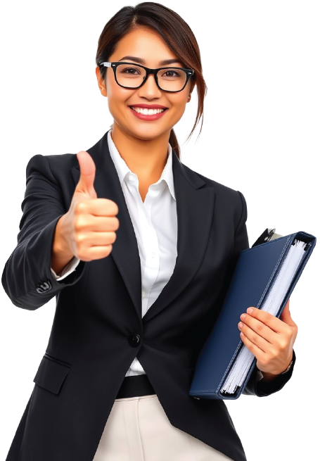 female admin with thumps up